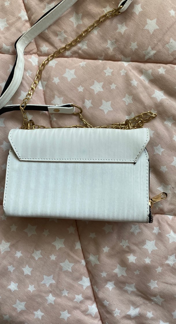 Beyaz Zincir Detaylı Yılan Desenli Kadın Çanta - Görsel 2