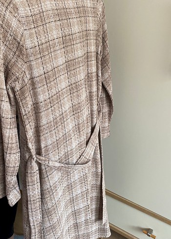 Bej Uzun Düğmeli  Keten Ceket - Görsel 2