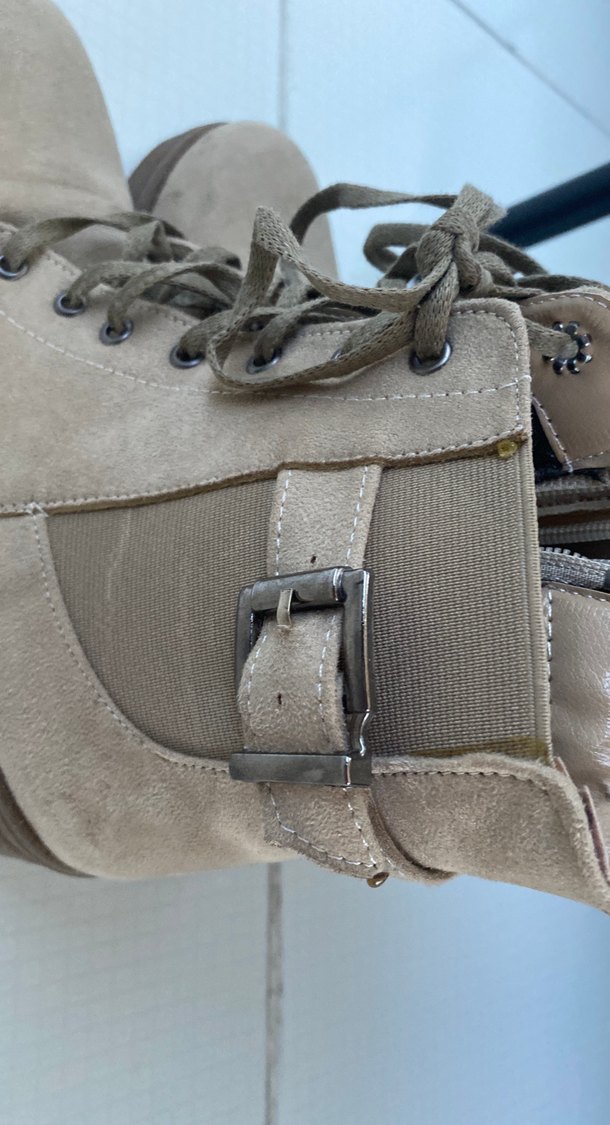 Bej Süet Kemer Detaylı Kadın Bot - Görsel 4