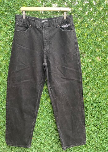 Siyah Kadın Bol Kesim Midi Denim Pantolon