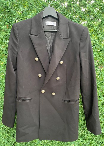 Siyah Düğmeli Kadın Midi Blazer Ceket