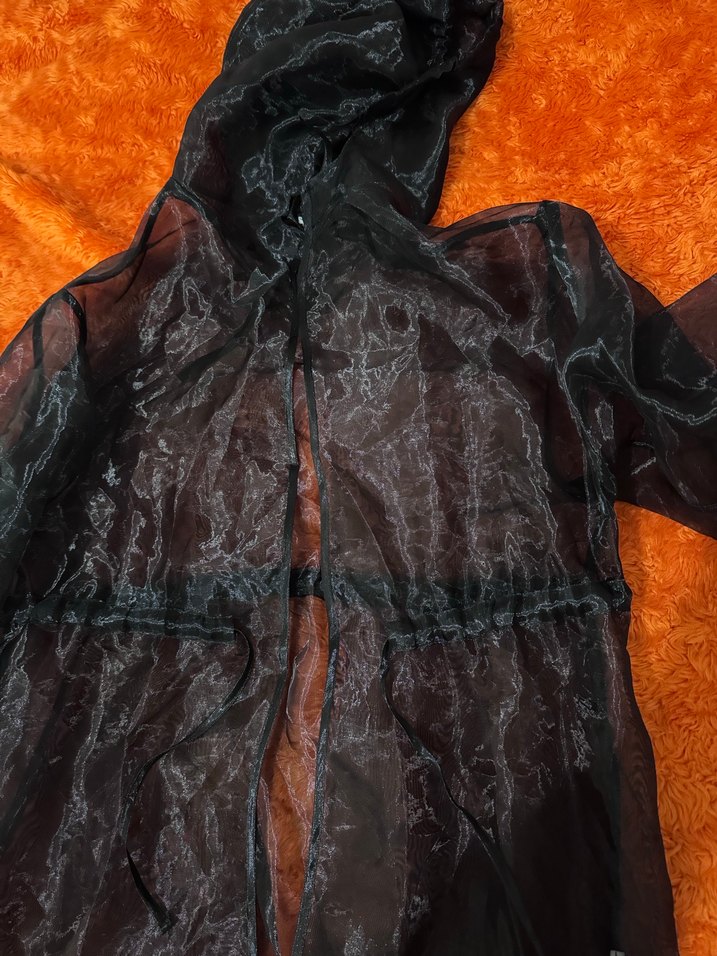 Siyah Uzun Kadın Gotik Kapüşonlu Yağmurluk - Görsel 2