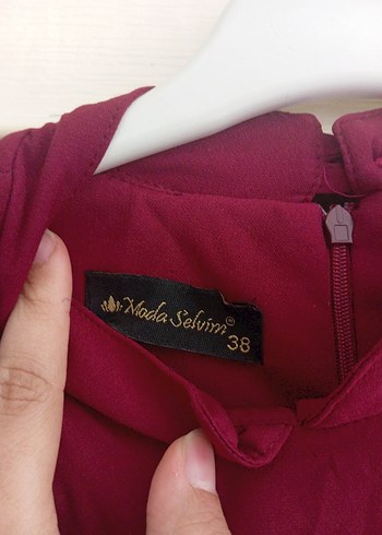38 Beden Bordo Uzun Kollu Nakışlı Kadın Elbise