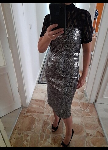Zara Zara payetli straplez abiye elbise 