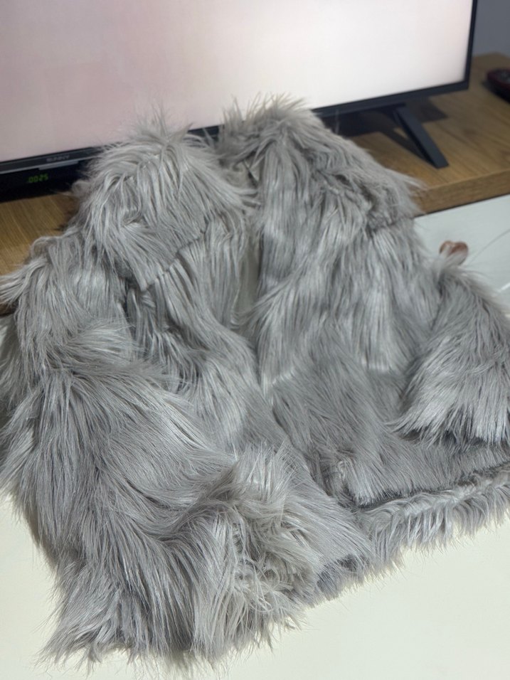 Gri Midi Boy Sokak Stili Kadın Suni Kürk - Görsel 2