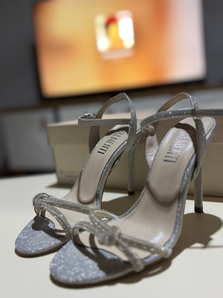 Kadın Beyaz Simli Stiletto Abiye Ayakkabı - Görsel 3