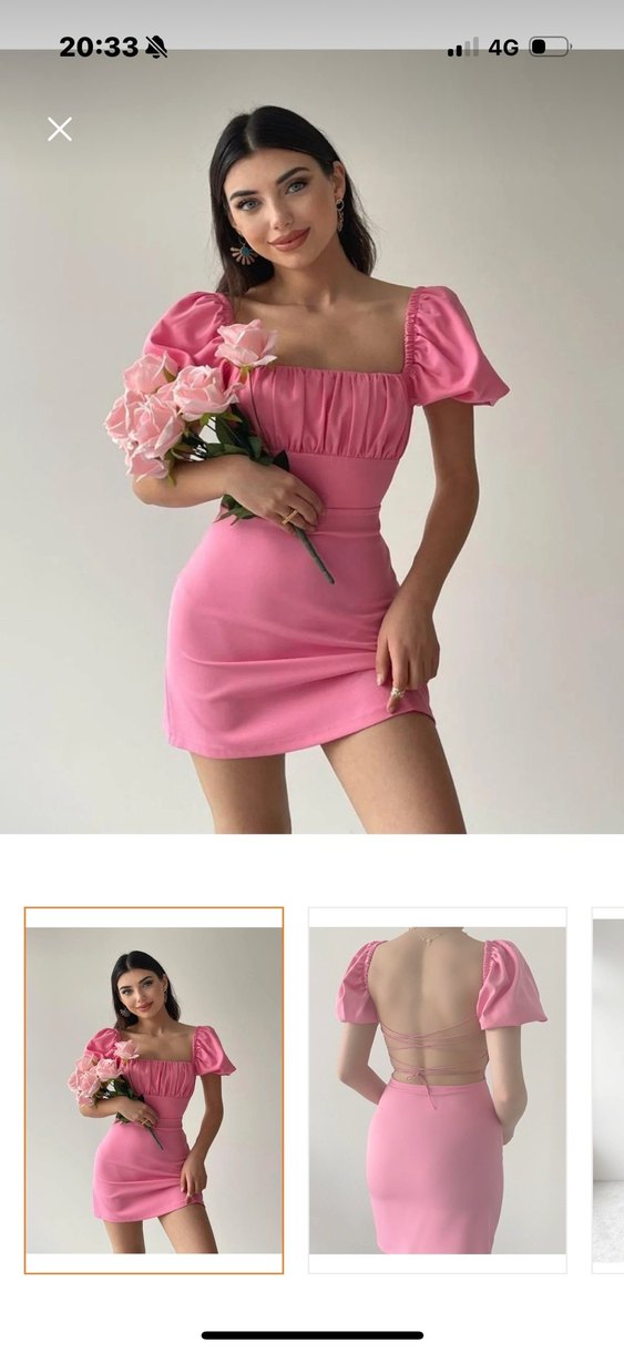 Pembe Balon Kol Pop Kültür Elbise - Görsel 3