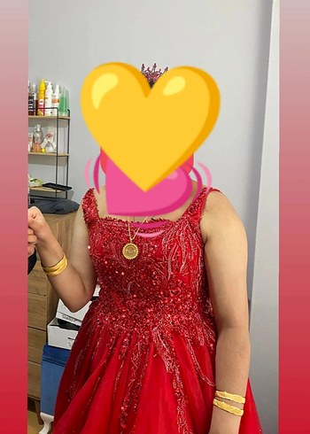 Kırmızı Straplez Fırfırlı Uzun Kadın Abiye - Görsel 2