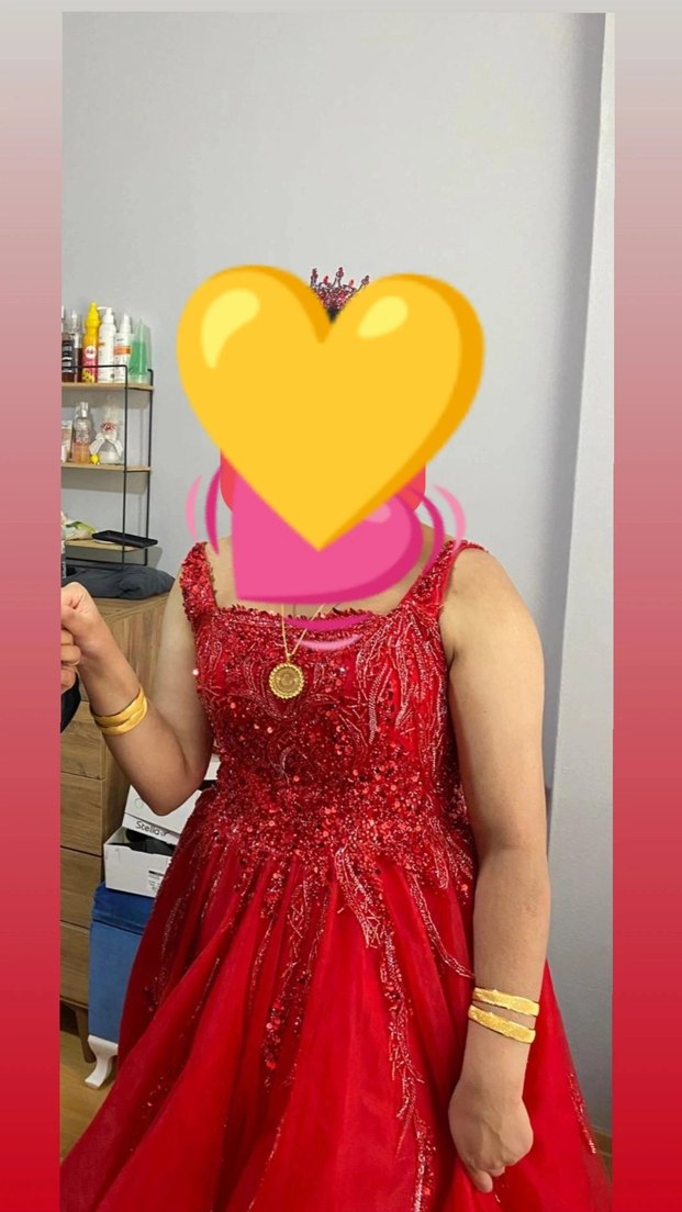 Kırmızı Straplez Fırfırlı Uzun Kadın Abiye - Görsel 2