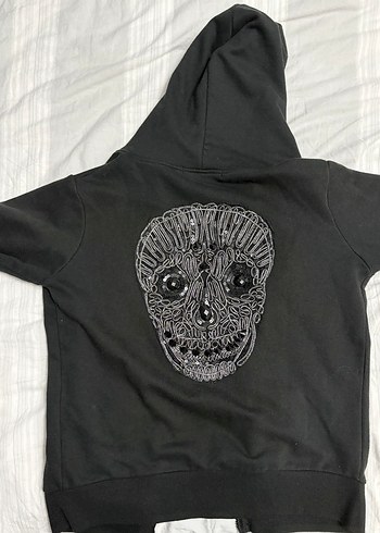 Kadın Siyah Kapüşonlu Fermuarlı Sweatshirt - Görsel 2