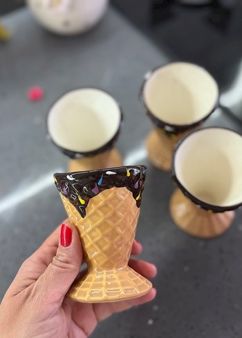 Dondurma Külahı Tasarımlı Kahverengi Seramik Dondurmalık - Görsel 4