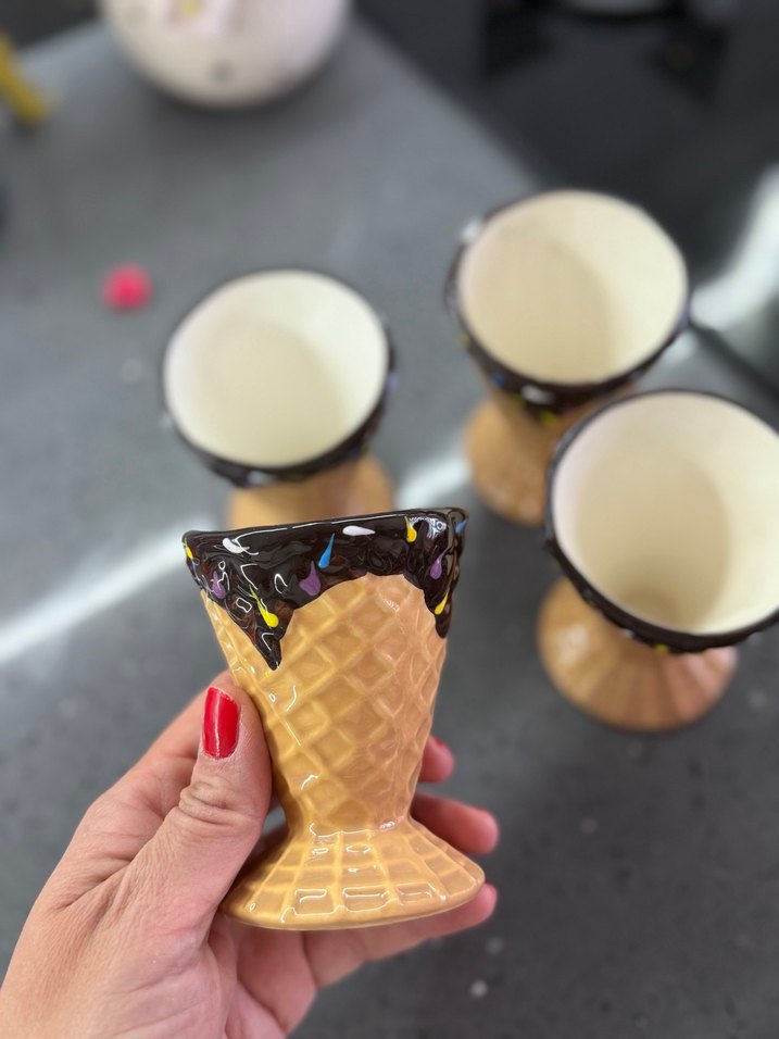 Dondurma Külahı Tasarımlı Kahverengi Seramik Dondurmalık - Görsel 4