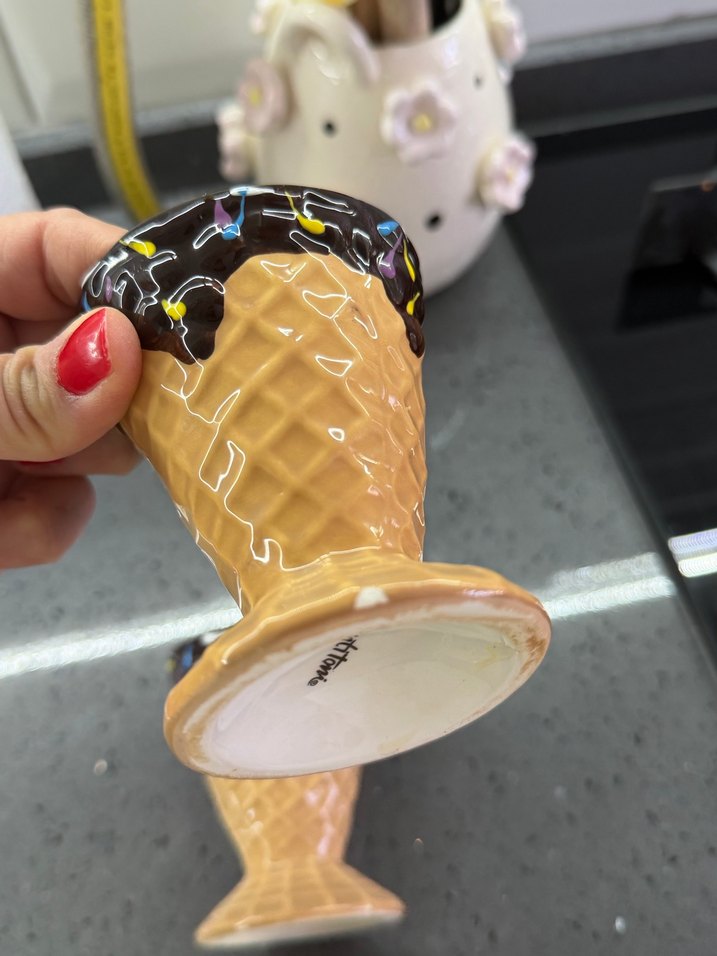 Dondurma Külahı Tasarımlı Kahverengi Seramik Dondurmalık - Görsel 3