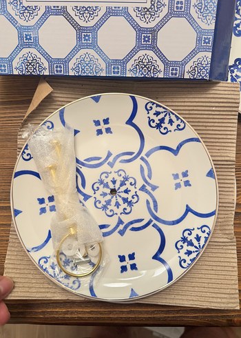 Karaca Mavi Desenli Seramik 2 katlı Kurabiyelik