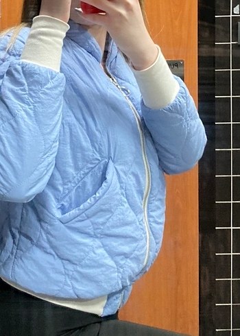 Mavi Kadın Kışlık Mont, Düğmeli, Yüksek Yaka - Görsel 2