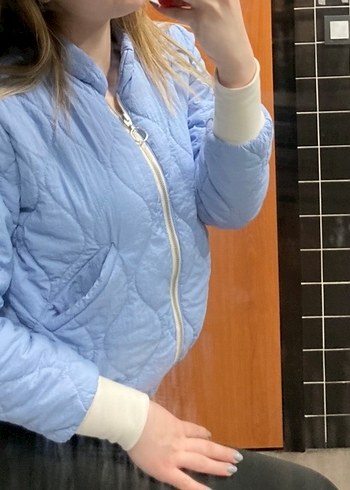 Mavi Kadın Kışlık Mont, Düğmeli, Yüksek Yaka - Görsel 3