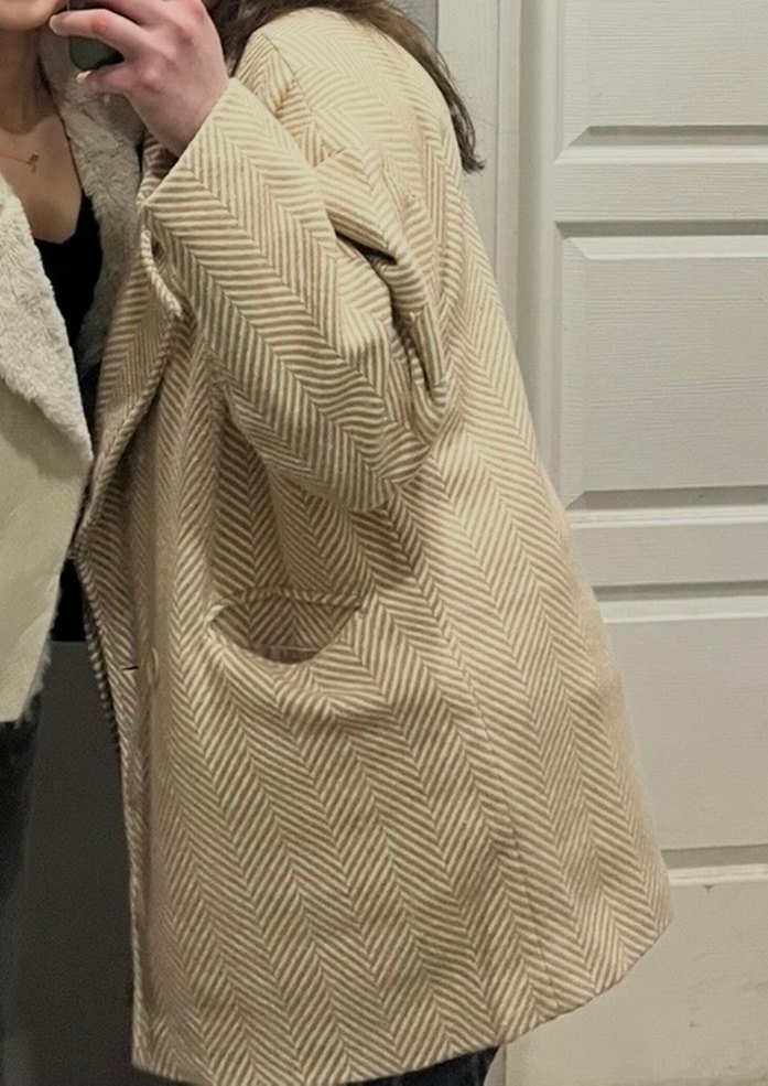 Bej Midi Hamile Kaban, Kürklü, Salaş Kesim - Görsel 2