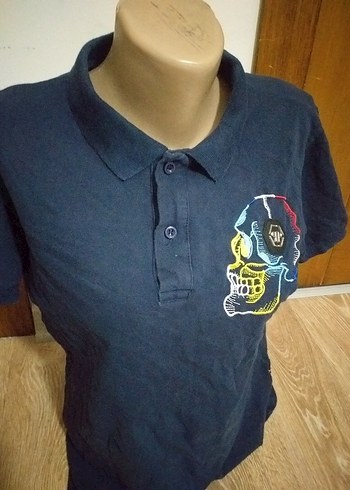 Erkek Lacivert Baskılı Denim Polo Tişört - Görsel 6