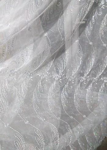 Nakışlı Beyaz Tül Perde - Görsel 5