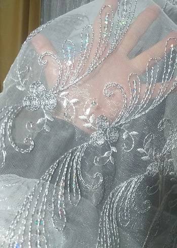 Nakışlı Beyaz Tül Perde - Görsel 6