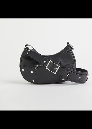 H&M Siyah Deri Tokalı Goth Çanta - Görsel 2