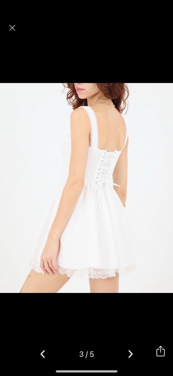 Addax Dantel Detaylı Beyaz Mini Elbise - Görsel 2