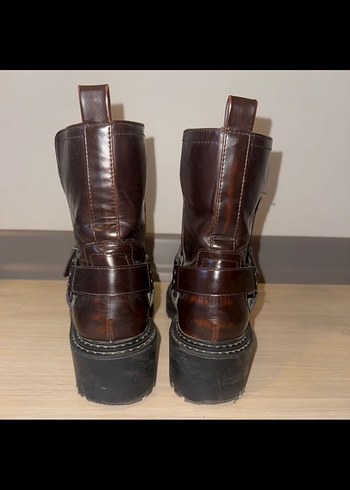 Stradivarius Kahverengi Deri Tokalı Biker Bot - Görsel 3