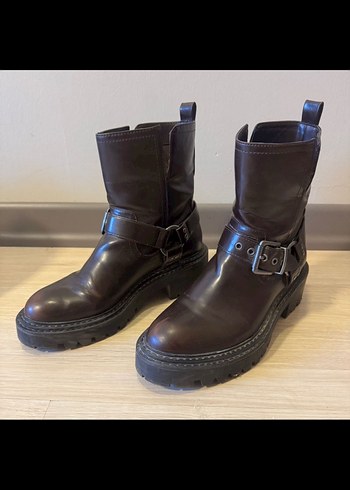 Stradivarius Kahverengi Deri Tokalı Biker Bot - Görsel 4