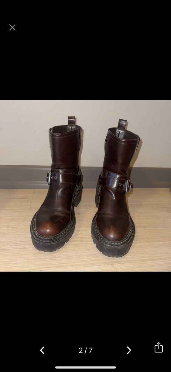 Stradivarius Kahverengi Deri Tokalı Biker Bot - Görsel 2