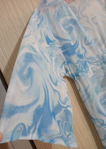 Mavi Batik Desenli Uzun Kadın Kimono - Görsel 5