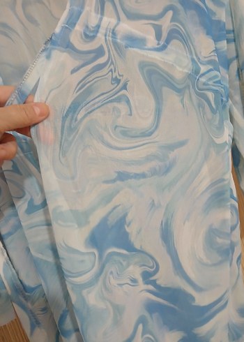 Mavi Batik Desenli Uzun Kadın Kimono - Görsel 7