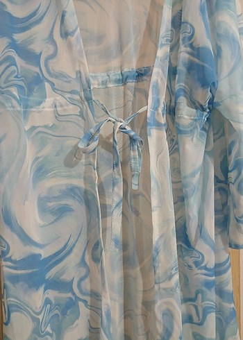xl Beden Mavi Batik Desenli Uzun Kadın Kimono