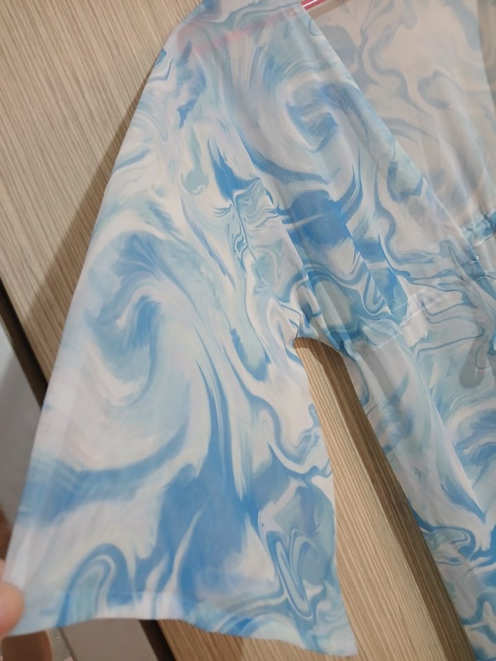 Mavi Batik Desenli Uzun Kadın Kimono - Görsel 5