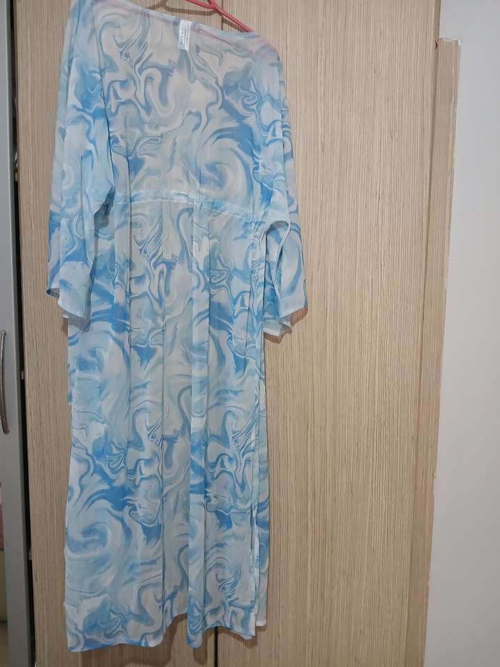 Mavi Batik Desenli Uzun Kadın Kimono - Görsel 2