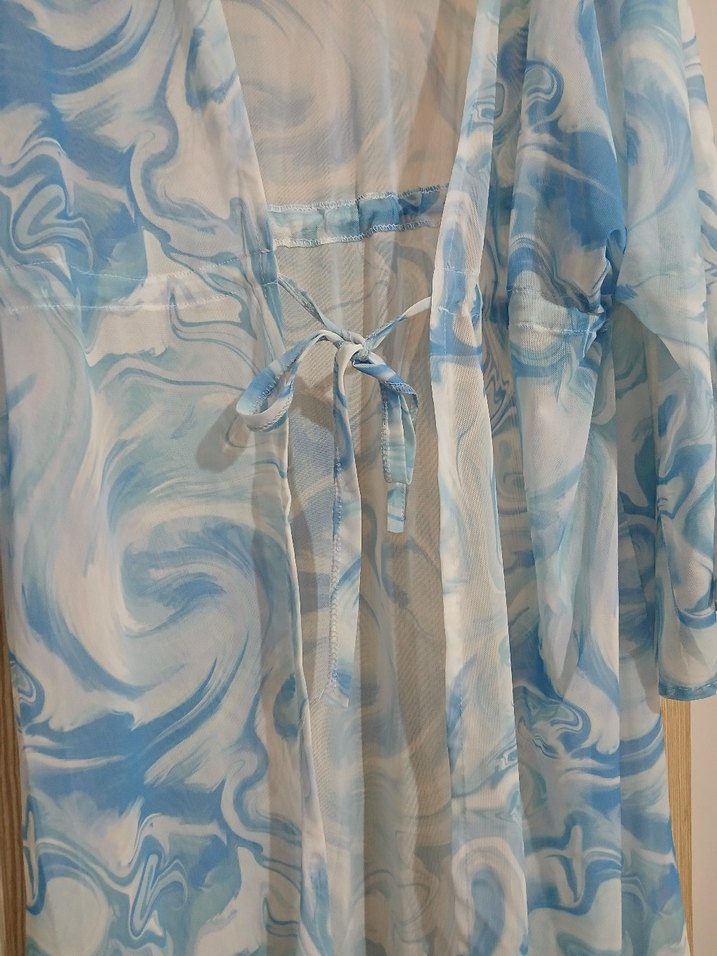 Mavi Batik Desenli Uzun Kadın Kimono - Görsel 3