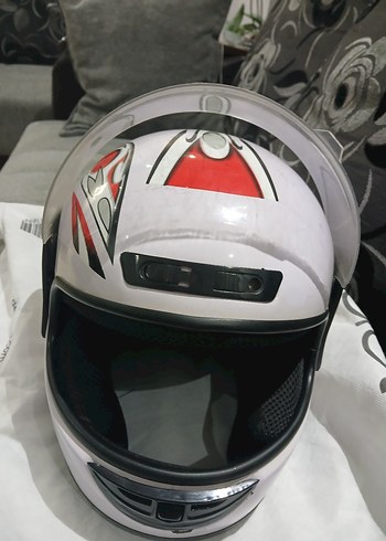 Beyaz Baskılı Biker Kask - Görsel 2