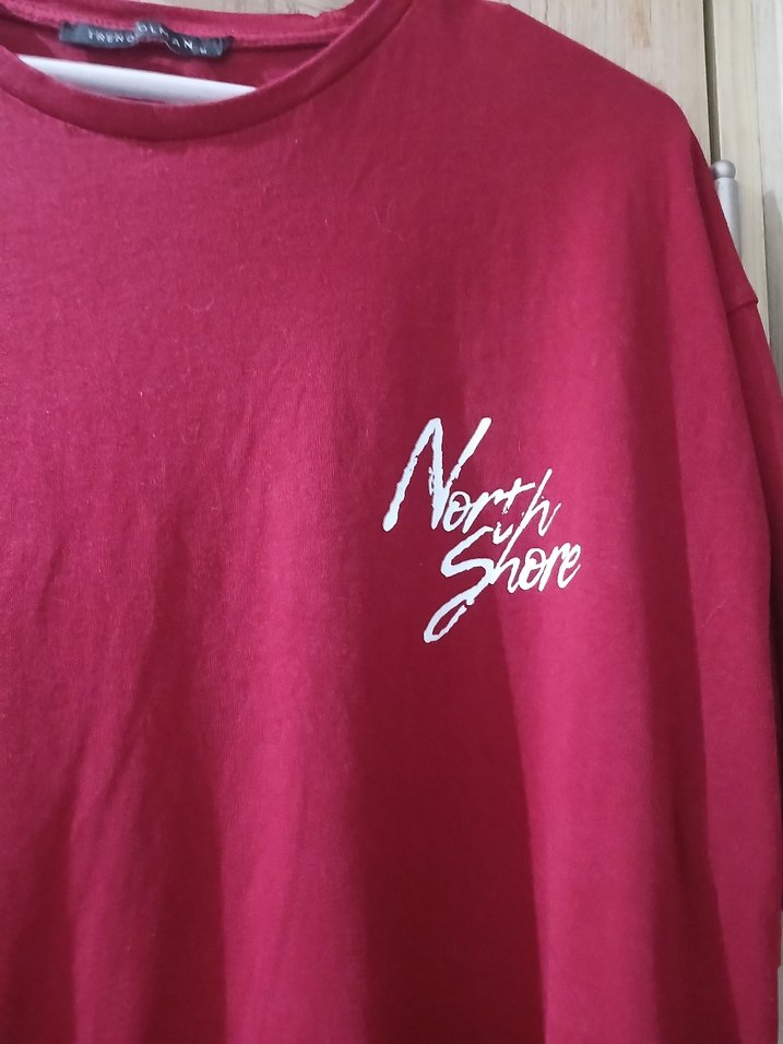 L bedene uyumlu. Bordo Erkek  Tişört - Görsel 2