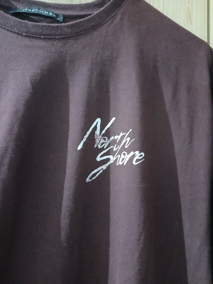 M ve L bedene uyumlu Kahverengi Baskılı Erkek Tişört - Görsel 2