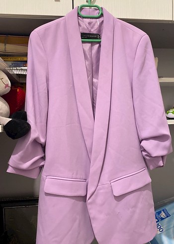 Mor Kadın Midi Blazer Ceket