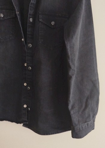 diğer Beden Siyah Düğmeli Oversize Denim Gömlek