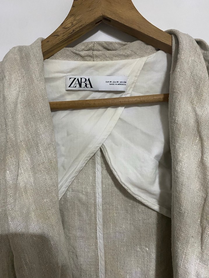 Bej Keten Düğmeli Kadın Blazer Ceket - Görsel 2