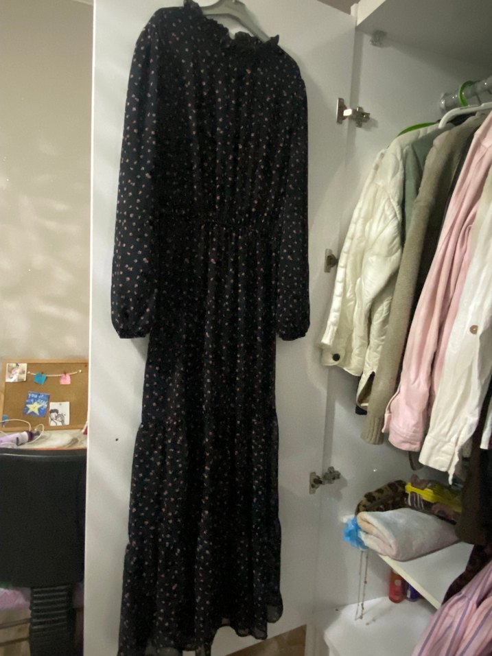 Fırfırlı Siyah Uzun Kadın Elbise - Görsel 2