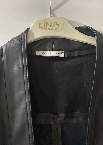 Kadın Siyah Deri Midi Ceket - Görsel 2