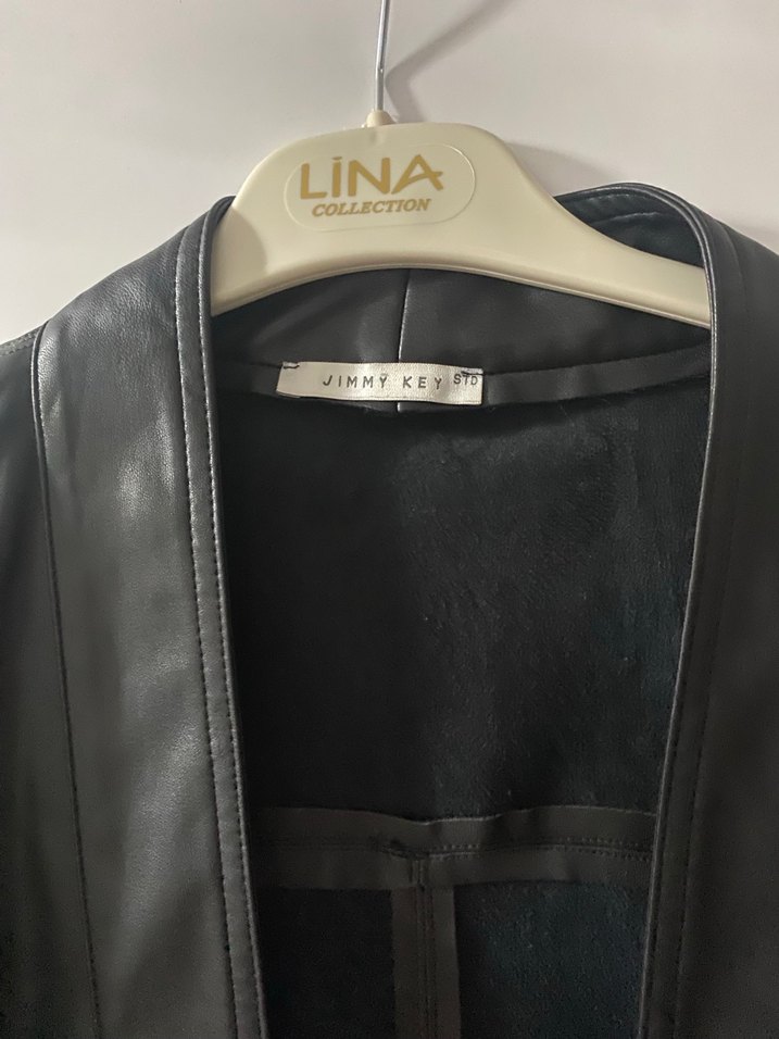 Kadın Siyah Deri Midi Ceket - Görsel 2
