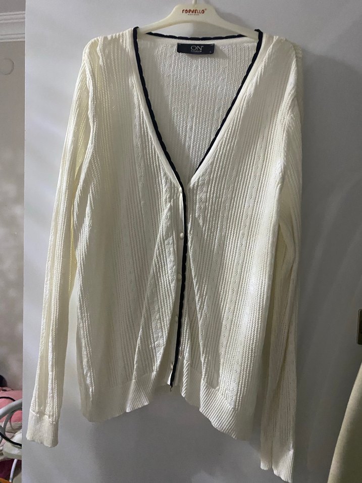 Beyaz Örgü Kadın Hırka V Yaka ON FASHİON - Görsel 2