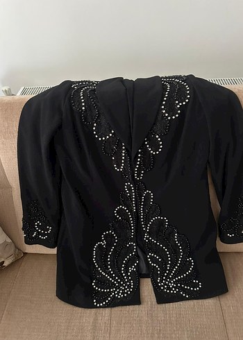 40 Beden Uzun Siyah Gotik Nakışlı Kadın Blazer