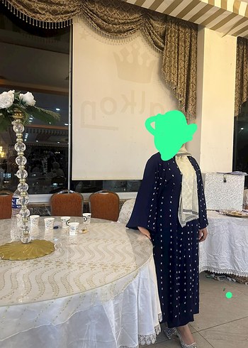 universal Beden mavi Renk Uzun Kol, Yüksek Yakalı Mavi Batik Elbise