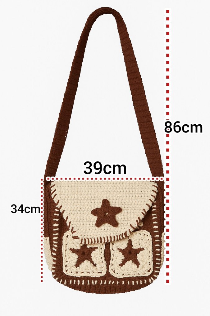 Kahverengi Nakışlı Örgü Bohem Çanta - Görsel 2