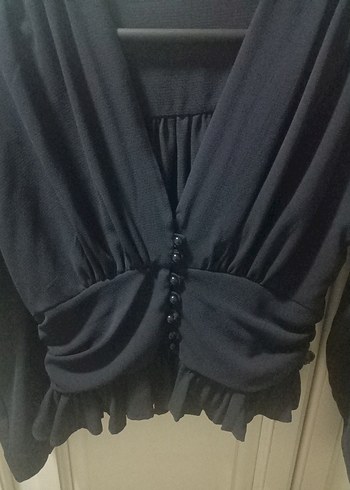 Düğmeli Siyah Şifon Bluz - Görsel 2