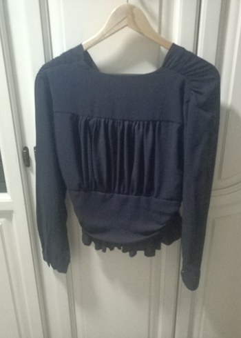 Düğmeli Siyah Şifon Bluz - Görsel 4